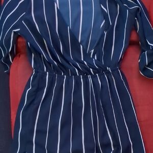 Iris Navy and White Striped Jumpsuit